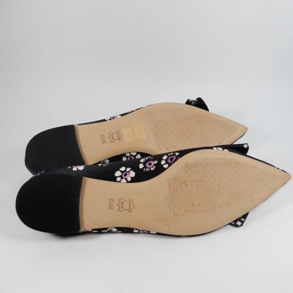 TORY BURCH Rosalind Bow Ballet Flats Size 8.5 Run Small Satin Black Floral NEW - Picture 11 of 16